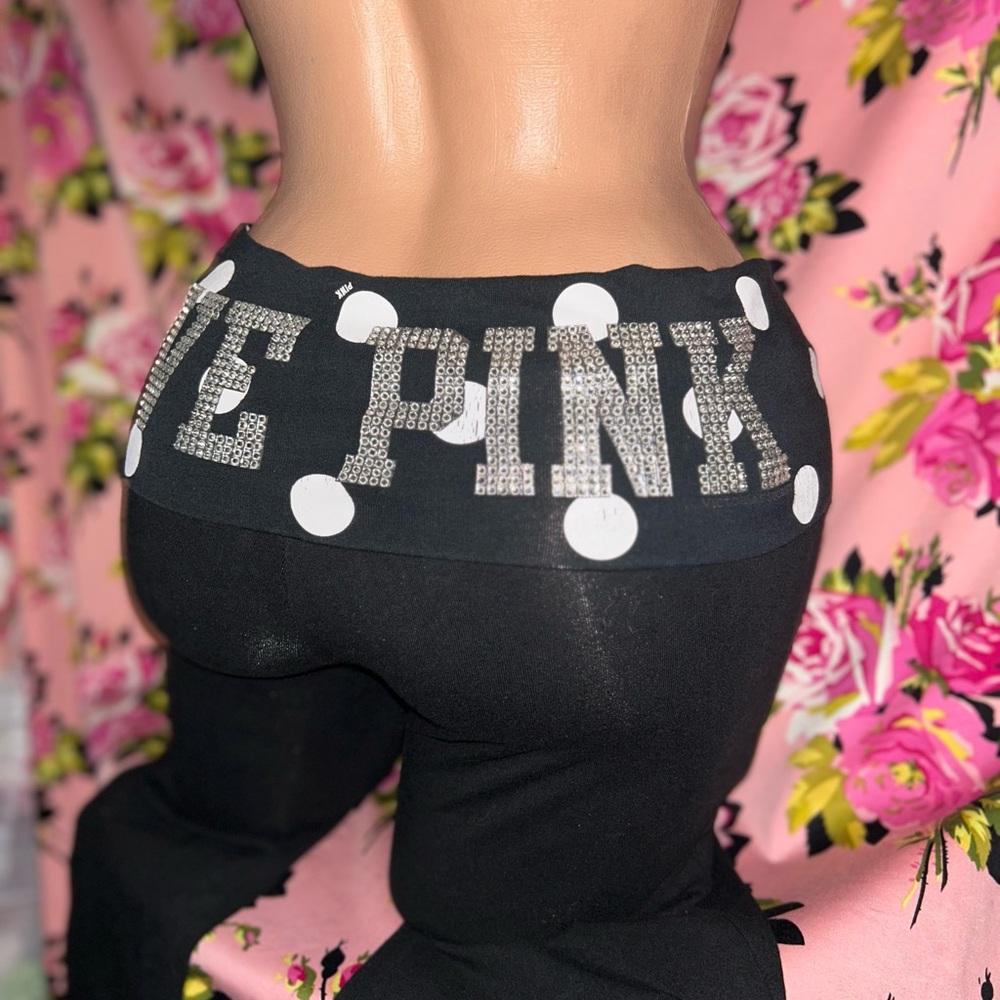 Victoria Secret PINK yoga rhinestone vintage crop pants OG Y2K retro polka dot - Picture 5 of 13